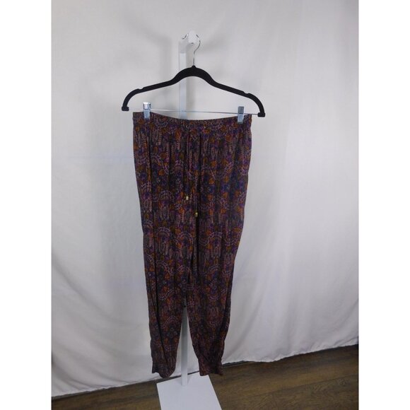 Mossimo Supply Co Pants Womens Small Purple Boho Floral Rayon Joggers Drawstring - Picture 1 of 11